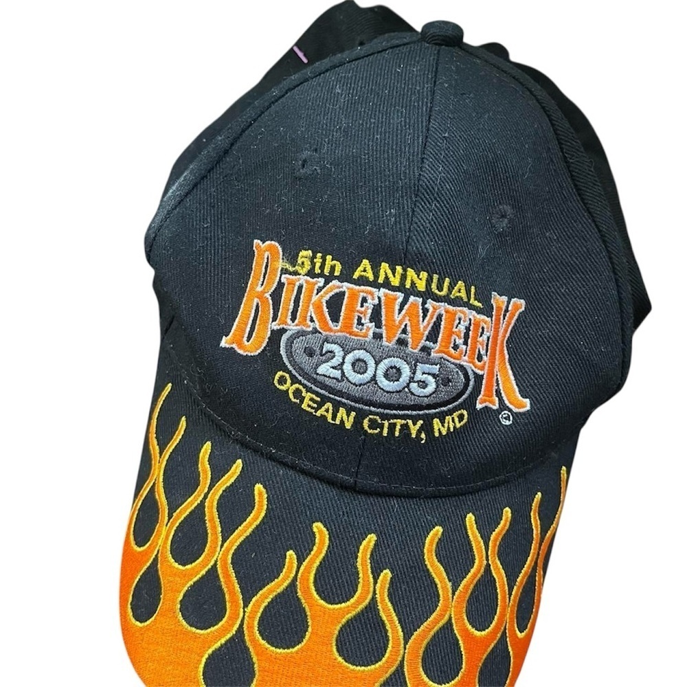 Vintage 2005 Bike Week Ocean City MD adjustable hat flames y2k 2000 Biker Grunge